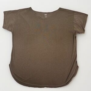 Uniqlo‎ Airism Scoop Neck T Shirt Womens XL Brown Short Sleeve Relaxed Fit Cool